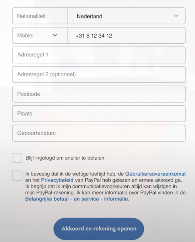 paypal gegevens