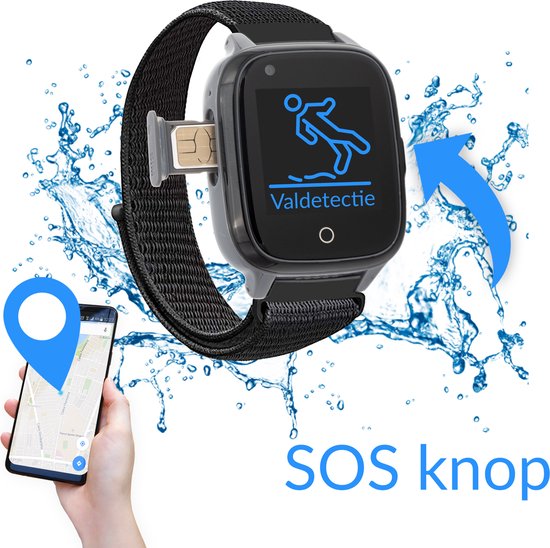 KUUS. S2 Senioren Alarm Horloge Ouderen met Valdetectie - Personenalarmering met SOS knop Alarmknop - GPS - Valdetectie en Hartslagmeter voor Ouderen| Inclusief simkaart met max €15 gratis beltegoed. | NoodHulpKnop ouderen | Klittenband horlogebandje