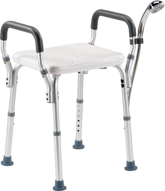 Douchekruk met zachte armsteunen en douchekophouder- In hoogte verstelbaar - Antislip profiel - Tot 136 kg