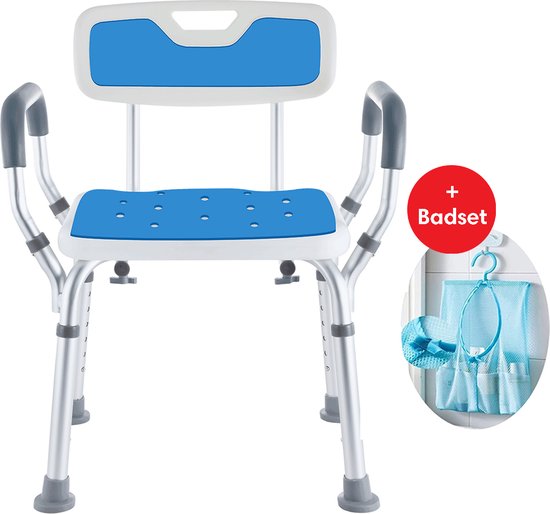 Safe Age® Douchestoel met afneembare rugleuning en armleuning – anti slip - verstelbare hoogte - douchekruk