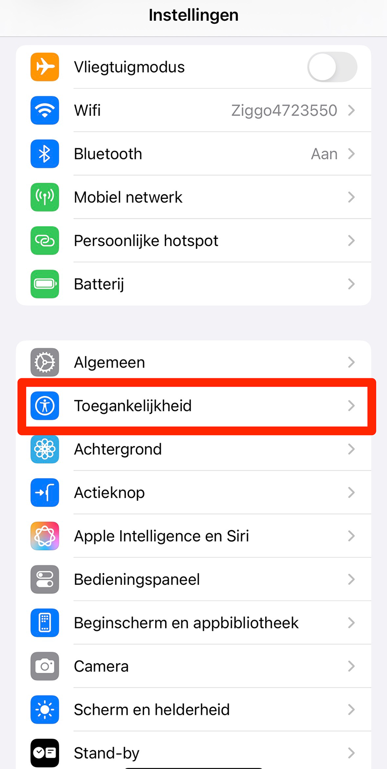 Instelling iphone toegankelijkheid