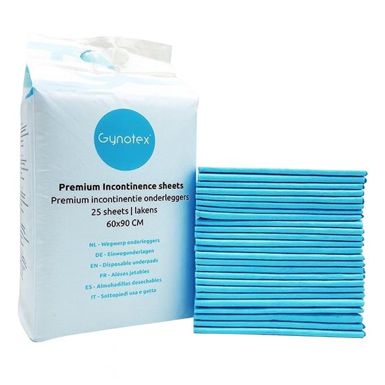 Gynotex - Premium incontinentie bed onderleggers -wegwerp incontinentie onderleggers -matrasbeschermers 60x90 cm - tot 1400 ml absorptie - 25 stuks