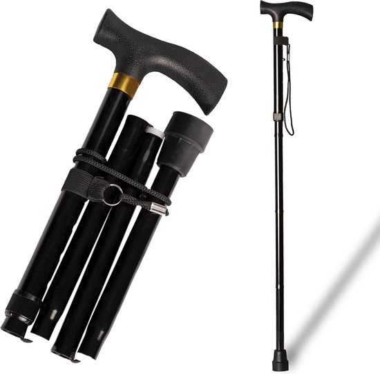 Hoge Kwaliteit Wandelstok - Verstelbaar en Opvouwbaar - 85-95 cm - Trekkingstokken - Wandelstokken - Verstelbare Wandelstok - Loopstok Ouderen - Ergonomische Handgreep - Anti slip - Stevig - Trekking - Loopstok - Hiking Stokken - Nordic - Zwart