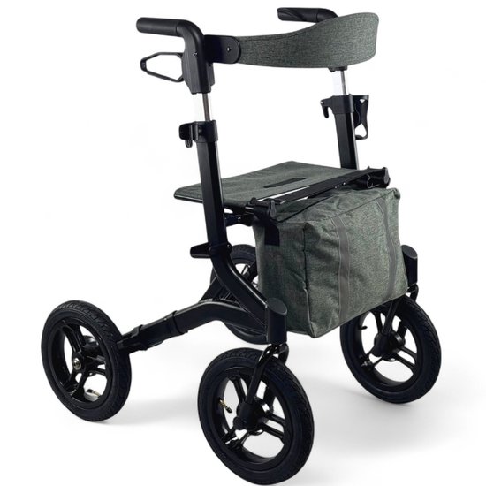 Rollator Plaza Outdoor - Grote luchtbanden - Opvouwbaar - Inclusief tas, stokhouder, drinkbekerhouder en rugband - Buiten rollator - Zwart - Scootplaza
