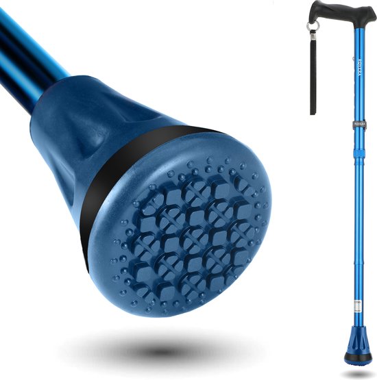Rovera Mobility® Wandelstok UltraGrip – Opvouwbaar, Verstelbaar & Schokabsorberend – Antislip Voet & Ergonomische Handgreep voor Maximale Grip – Geschikt voor Elk Terrein – Blauw