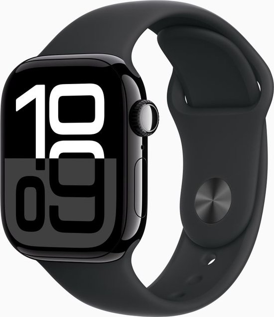 Apple Watch Series 10 - Wifi - 42mm - Zwarte Aluminium Case met Zwart Sportbandje - S/M