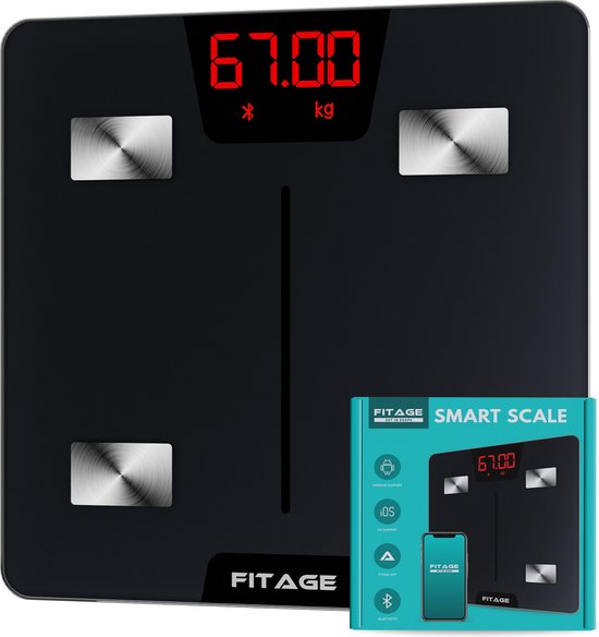 FITAGE Weegschaal Personenweegschaal Digitaal - Slimme Weegschaal met 17x Lichaamsanalyse - Weegschalen - FITAGE App