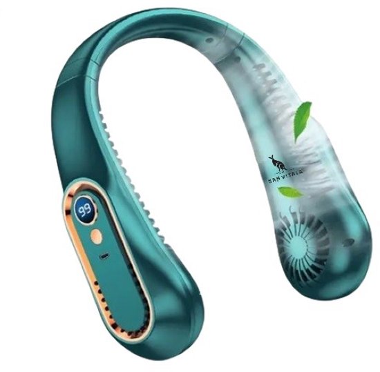 San Vitale® - Draagbare Nekventilator - Nek Fan - Ventilator - Met LED display - 5 Standen - Draadloos & Oplaadbaar - Incl. USB Kabeltje - Verkoeling - Groen