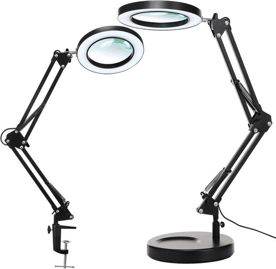 Sounix Loeplamp met LED Verlichting - Met Klem en Baseren - 84LED - Tafel Loeplamp - Bureaulamp - Diamond Painting Accesoire - Zwart