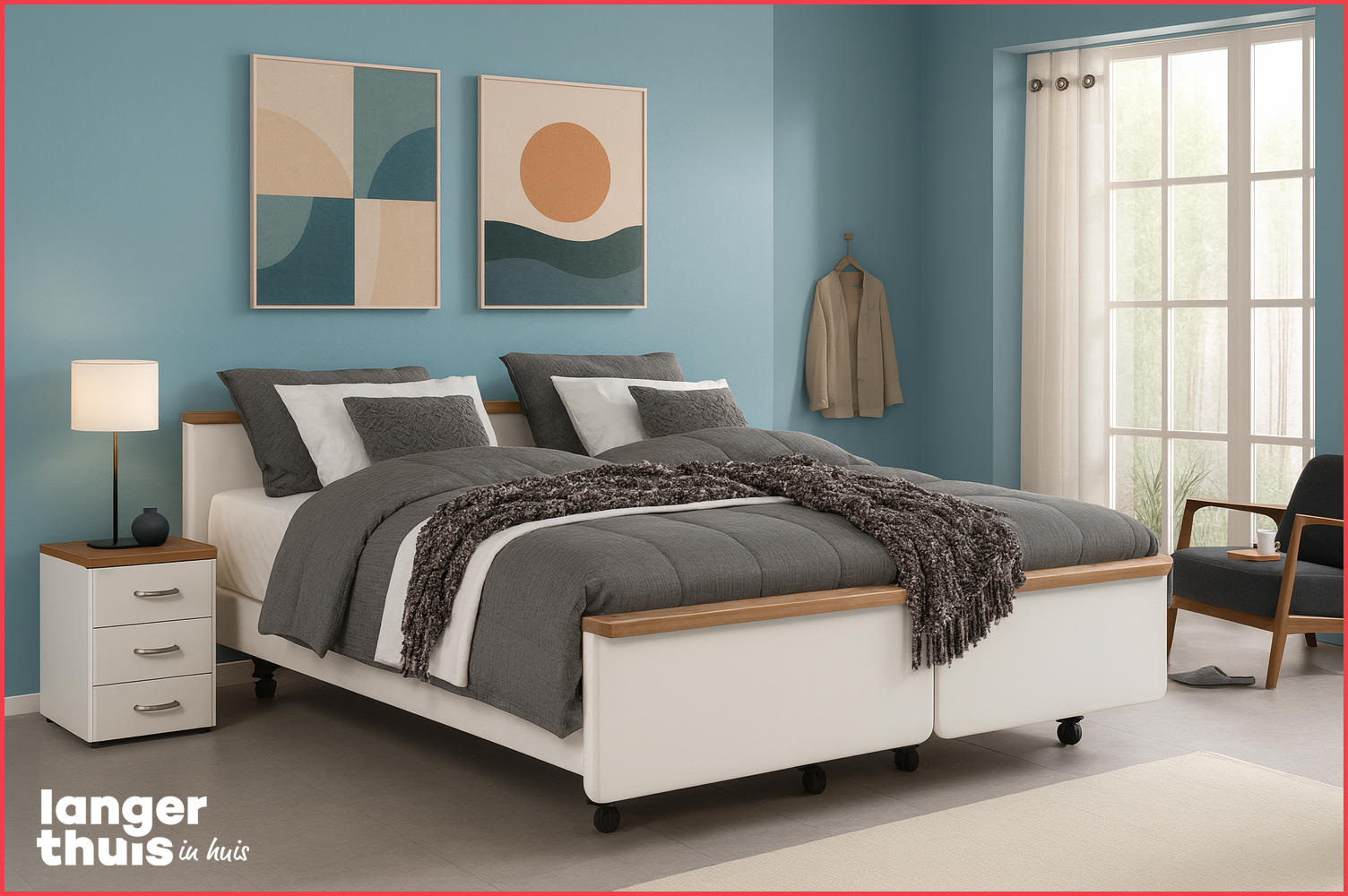 Setting met 2 persoons hoog laag bed
