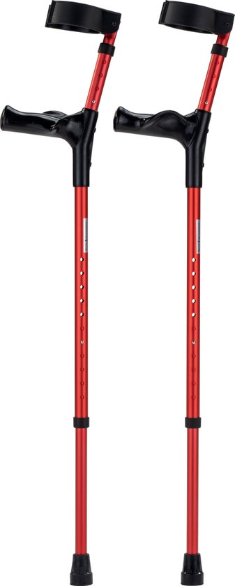 Elleboogkrukken ergonomisch Rood. Maat M/L - Loopkrukken - krukken anatomische handvatten, gesloten manchet - Set - paar van 2