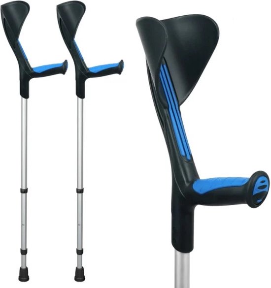 Advance elleboogkrukken met flexibele doppen, blauw - loopkrukken - krukken open manchet. Set - paar van 2
