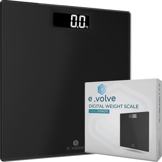 e.volve Weegschaal Personenweegschaal Digitaal - Zwart - Digitale Weegschaal - Incl. Batterijen - Precisie Weegschaal - Weegschalen