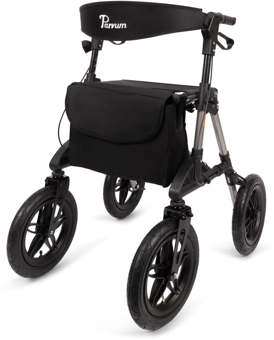 Parvum Rebel Rollator - Rollator met luchtbanden - Opvouwbaar - Incl. stokhouder, tas, zitting & rugleuning - Grijs