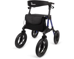 Parvum Rebel Rollator - Rollator met luchtbanden - Opvouwbaar - Incl. stokhouder, tas, zitting & rugleuning - Blauw