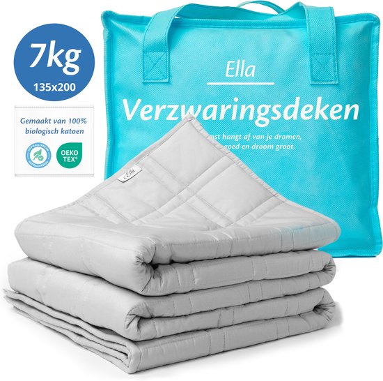 Ella Verzwaringsdeken 7kg 135 x 200cm - Zwaartedeken - Weighted Blanket - Verzwaarde Deken - OEKO-TEX Katoen - Lichtgrijs