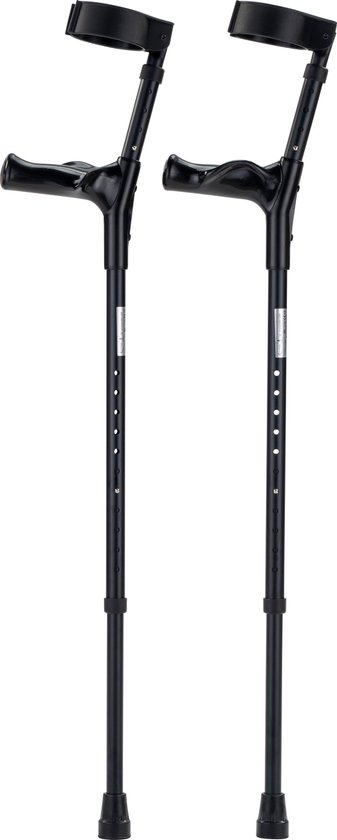 Elleboogkrukken ergonomisch Zwart. Maat M/L - Loopkrukken - krukken anatomische handvatten, gesloten manchet - Set - paar van 2