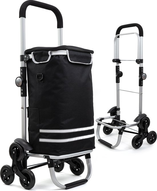 Latium Boodschappentrolley met 3 Wielen - Opvouwbaar Boodschappenwagen met Koelvak - Trolley met Afneembare Boodschappentas - Opvouwbare Boodschappen Wagen met Traploper - Zwart