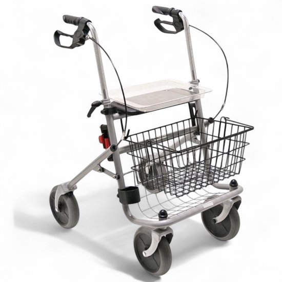 Opvouwbare rollator Cristallo - Inclusief dienblad, mand en stokhouder - Belastbaar tot 130 kg - Geschikt voor mensen tussen de 160 tot 195 cm - Anti-lek banden - Veilige en betrouwbare remmen - Voor binnen en buiten - Weegt slechts 9,1 kg