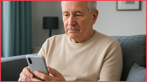 senioren telefoon mobiel man op bank
