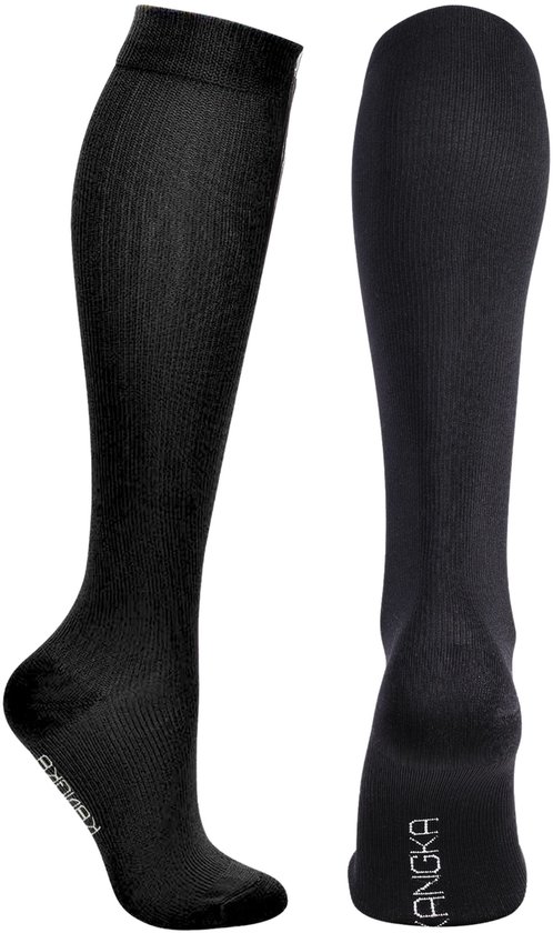 KANGKA® Compressiekousen 20-30 mmHg maat 41-45 (L) - Steunkousen Vliegtuig - Compressie sokken voor Hardlopen Wandelen - Unisex - Zwart