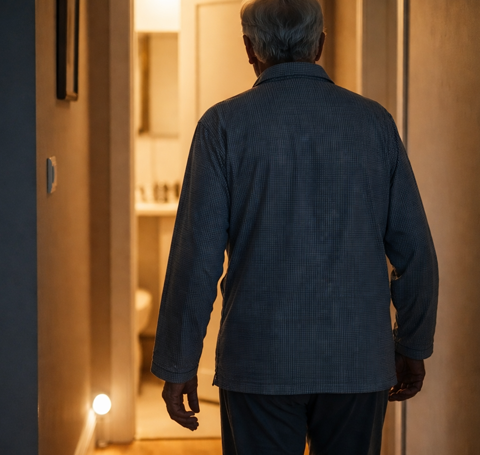 in het donker naar de wc oude man