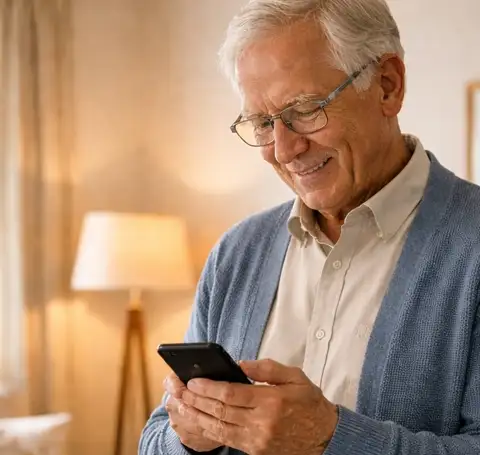 Oudere man met mobiele telefoon