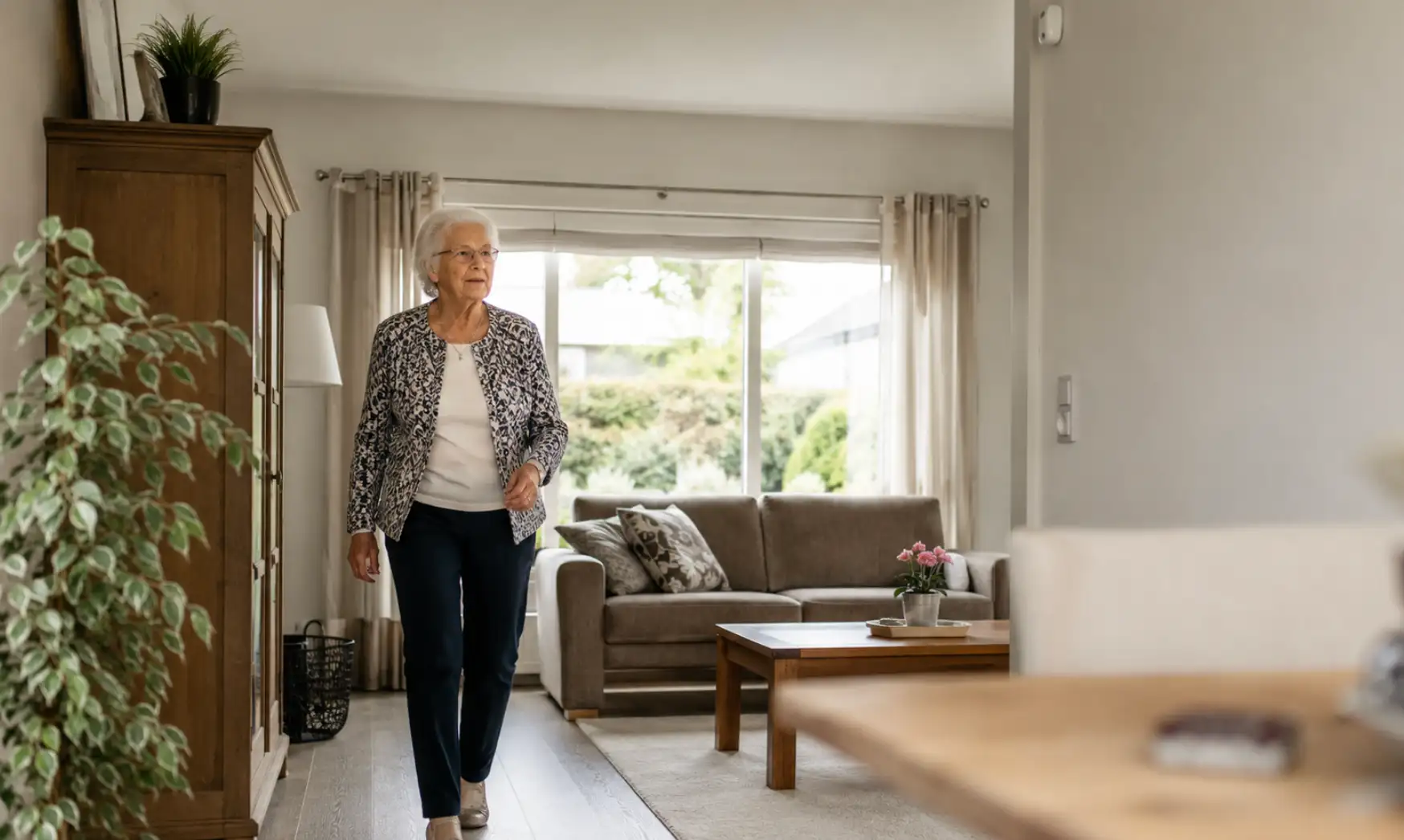 Vrouw loopt door woning in Waalre met AI valdetectie
