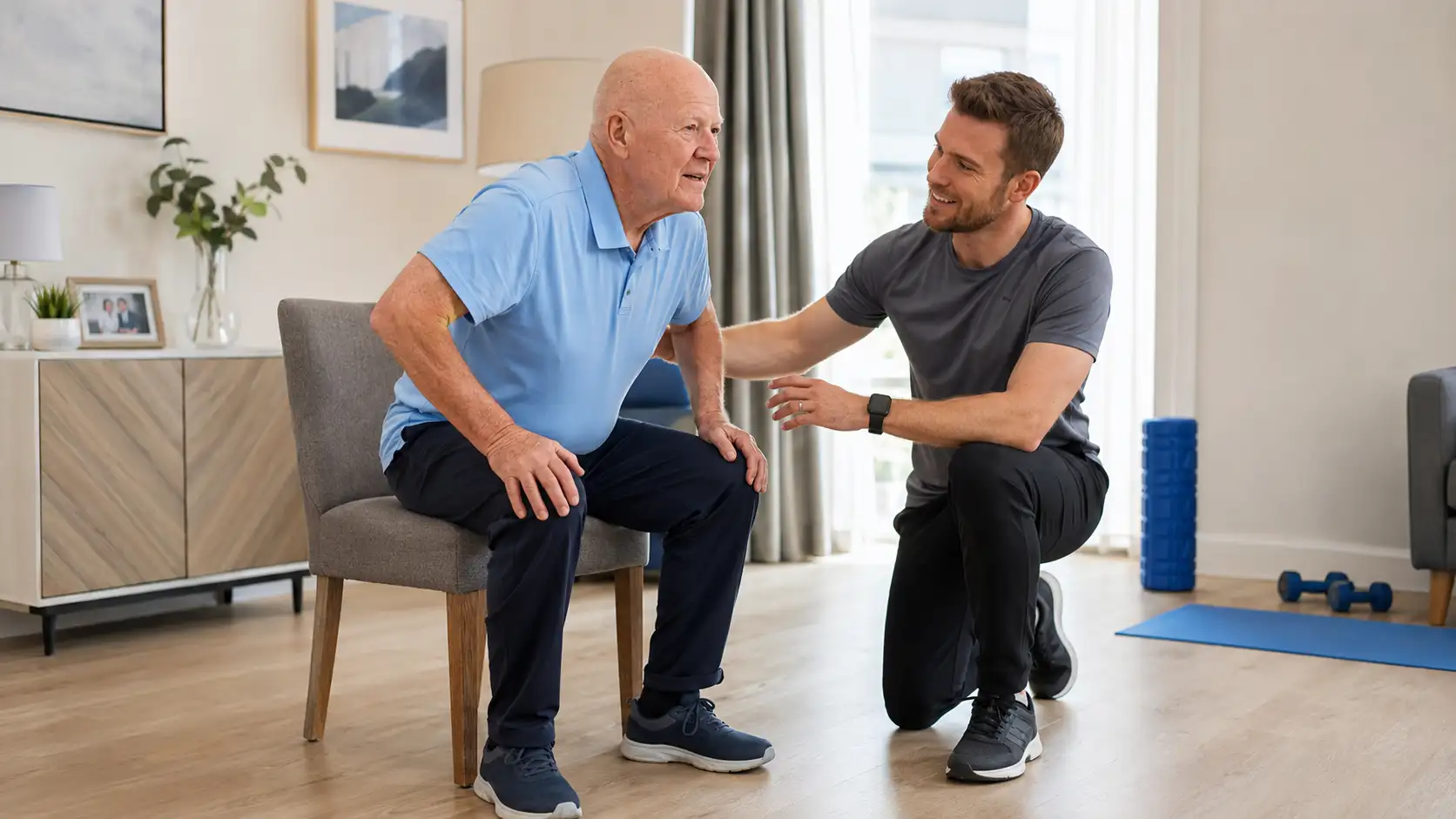 Oudere man oefeningen met trainer