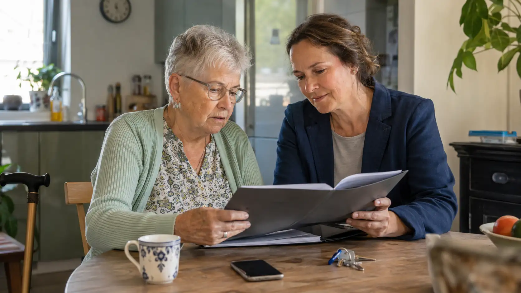 moeder en dochter nemen mantelzorg noodplan door