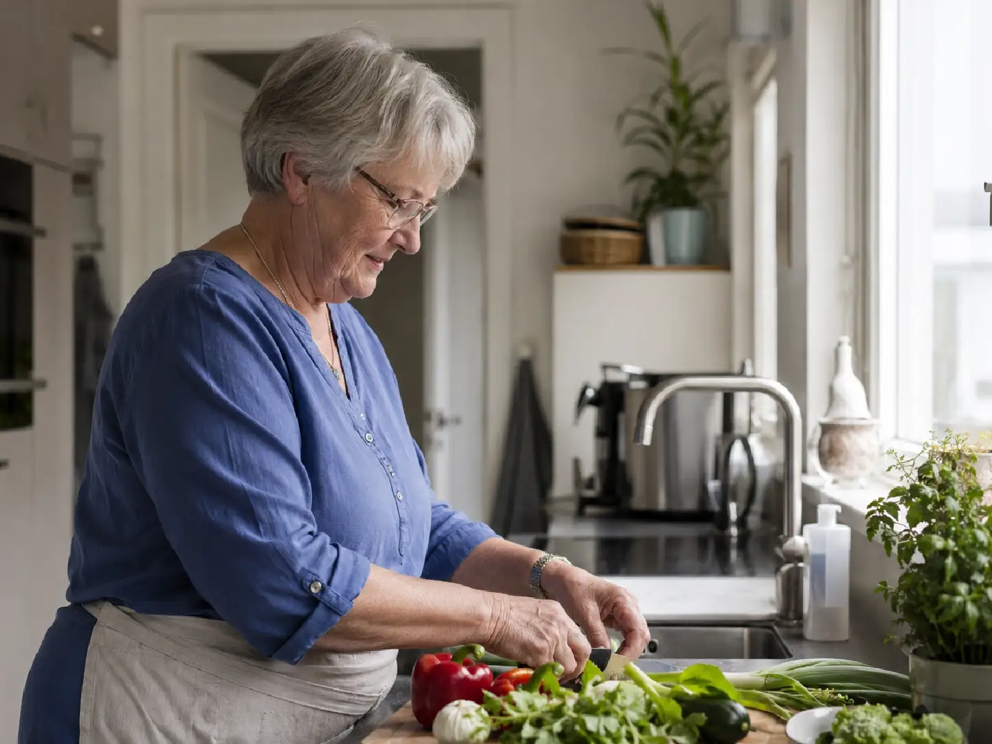 Langer thuis wonen in keuken bezig