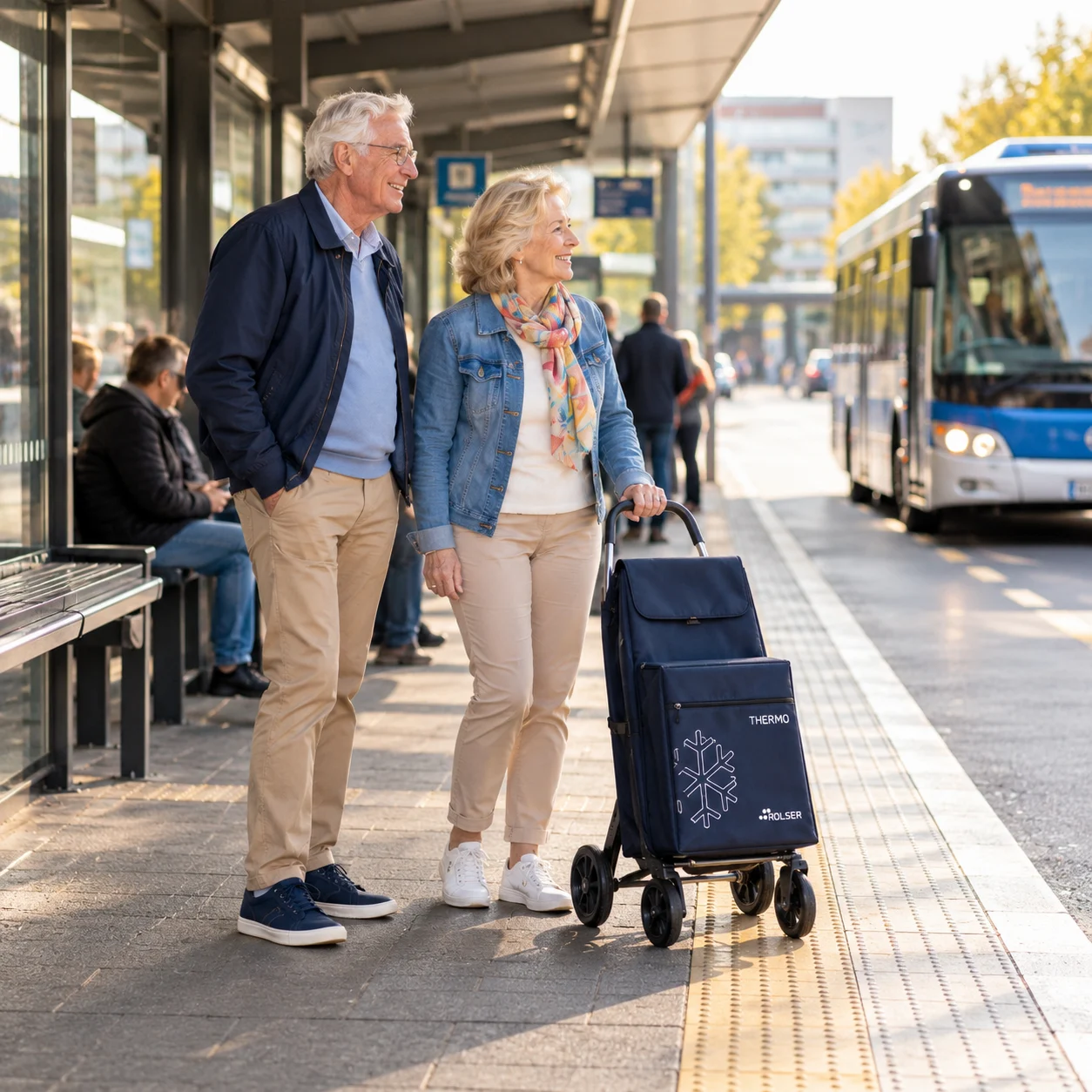 man en vrouw aan straat met trolley