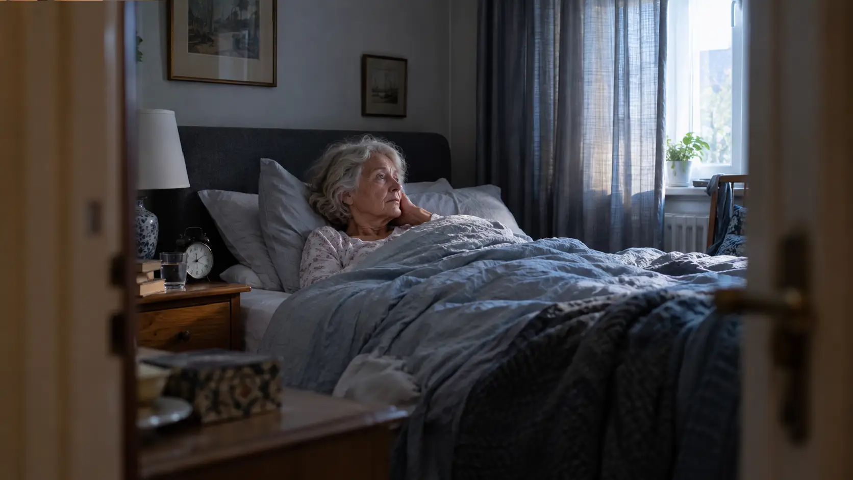 Oudere vrouw in bed