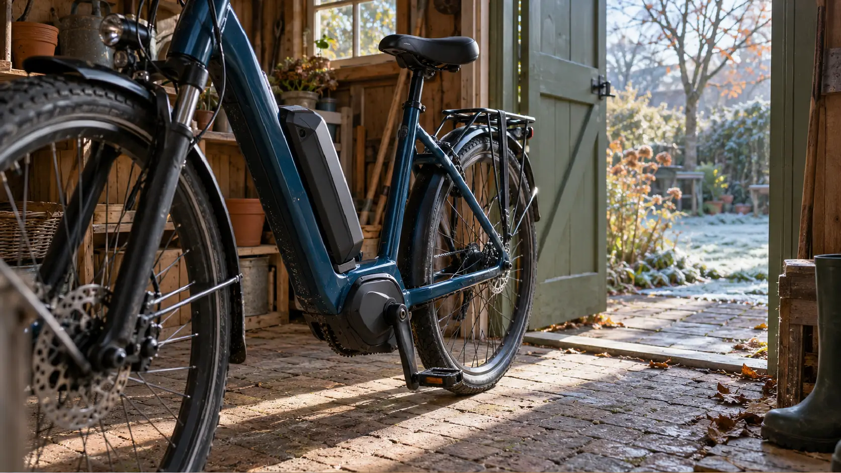 e-bike in de schuur in de kou